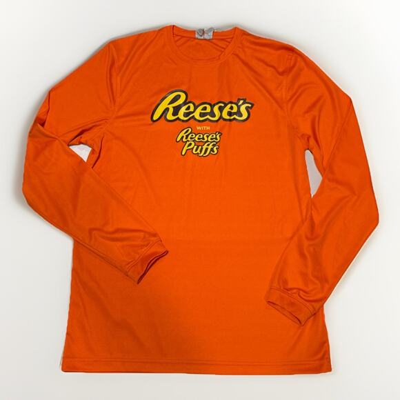 Reese's Pieces Mens T-Shirt Size M Reeses Puffs Candy Logo Long Sleeve Orange - Picture 1 of 12